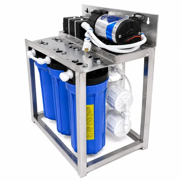 25 LPH commercial RO plant stainless steel frame – view 4