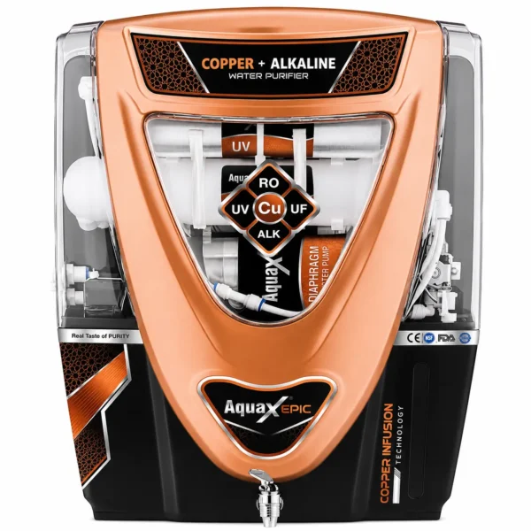 AquaX Epic Black Copper RO cabinet Black with copper-orange trim