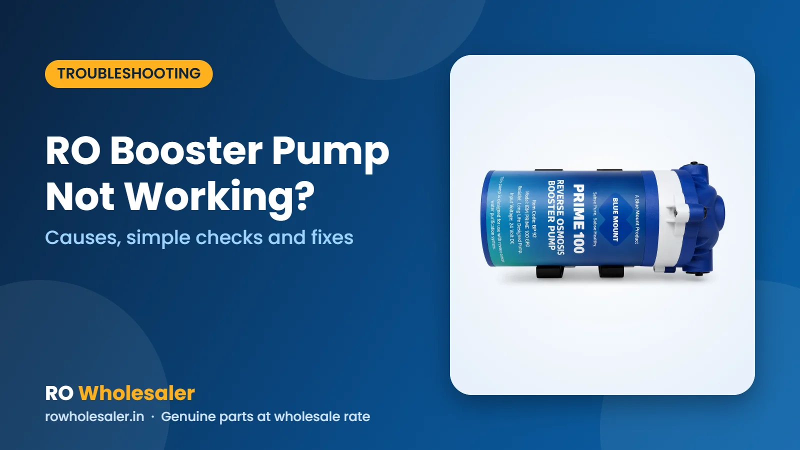 RO Booster Pump Not Working?